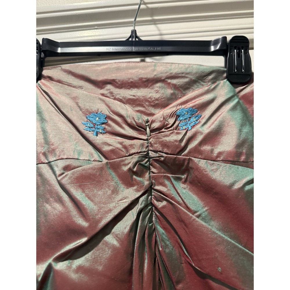 Vtg 90s Y2K Free People Silk Floral Embroidered Iridescent Midi Bussell Skirt - Picture 10 of 11